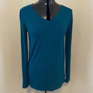 Zenana Premium Long Sleeve V-neck Turquoise Women Top Size S